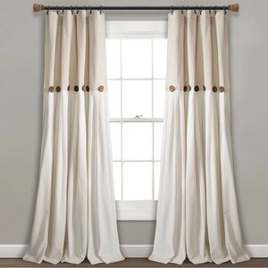 LUSH DECOR Beige & White Button Detail Curtain Panel 40 in x 95 in NEW NWT